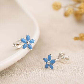 Sterling Silver Forget Me Not Flower Mini Stud Earrings, 2 of 5