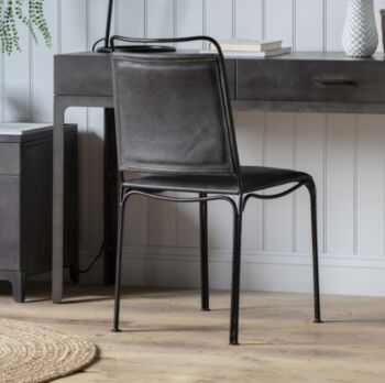 Metal Frame Black Leather Dining Chair, 3 of 6
