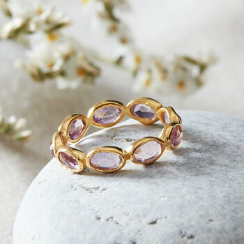Amethyst Gold Plated Silver Eternity Stacking Ring, 3 of 10