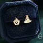 Mismatched Cauldron And Witch Hat Stud Earrings In Sterling Silver, thumbnail 5 of 12