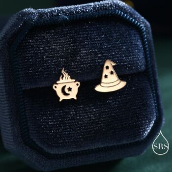 Mismatched Cauldron And Witch Hat Stud Earrings In Sterling Silver, 5 of 12