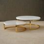 Set Of Two White Marble Serving Stands With Brass Legs, thumbnail 1 of 2