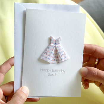 Personalised Birthday Origami Rainbow Dress Card, 2 of 4