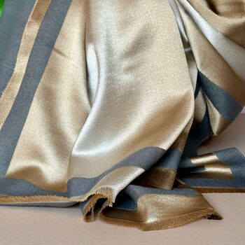 Silky Dark Grey And Gold Border Reversible Scarf, 7 of 8