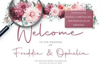 Wedding Welcome Sign Burgundy Red Pink Florals, 3 of 7