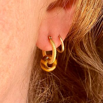 Ardith Tiger's Eye Donut Small Textured Hoop Earrings, 2 of 3