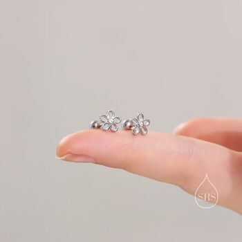 Forget Me Not Flower Screw Back Earrings In Sterling Silver, 5 of 10