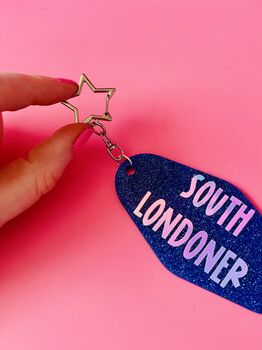 The 'South Londoner' Sparkly Motel Keyring / Londoner Gift / Urban Lifestyle Accessories / Cute Statement Keyring, 4 of 7