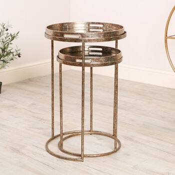 Set Of Two Vintage Gold Fern Nesting Tables, 3 of 9