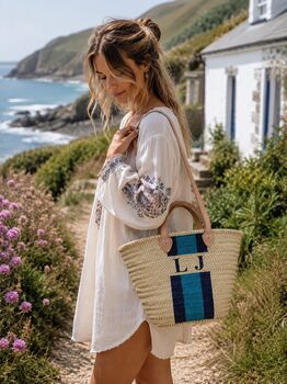 Personalised Stripe Monogram Beach Basket, 7 of 9