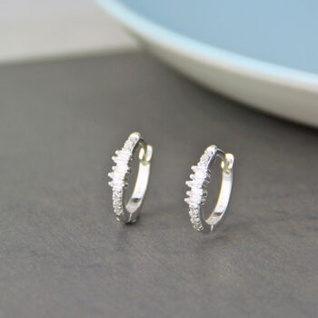 Sterling Silver Baguette Diamante Hoop Earrings, 3 of 8