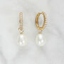 Diamond Style Large Pearl Drop Hoop Earrings, thumbnail 4 of 11