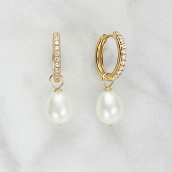 Diamond Style Large Pearl Drop Hoop Earrings, 4 of 11