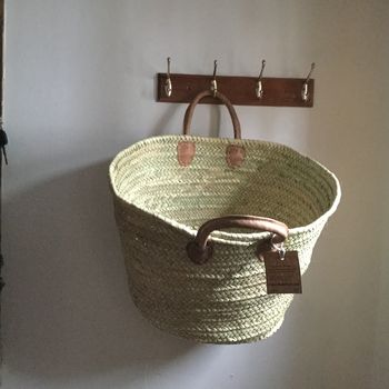Large French Market Basket Short / Long Leather Handles, 8 of 10