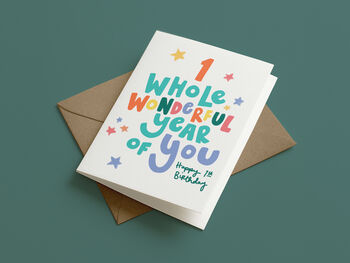 One Whole Wonderful Year First Birthday Card, 3 of 4