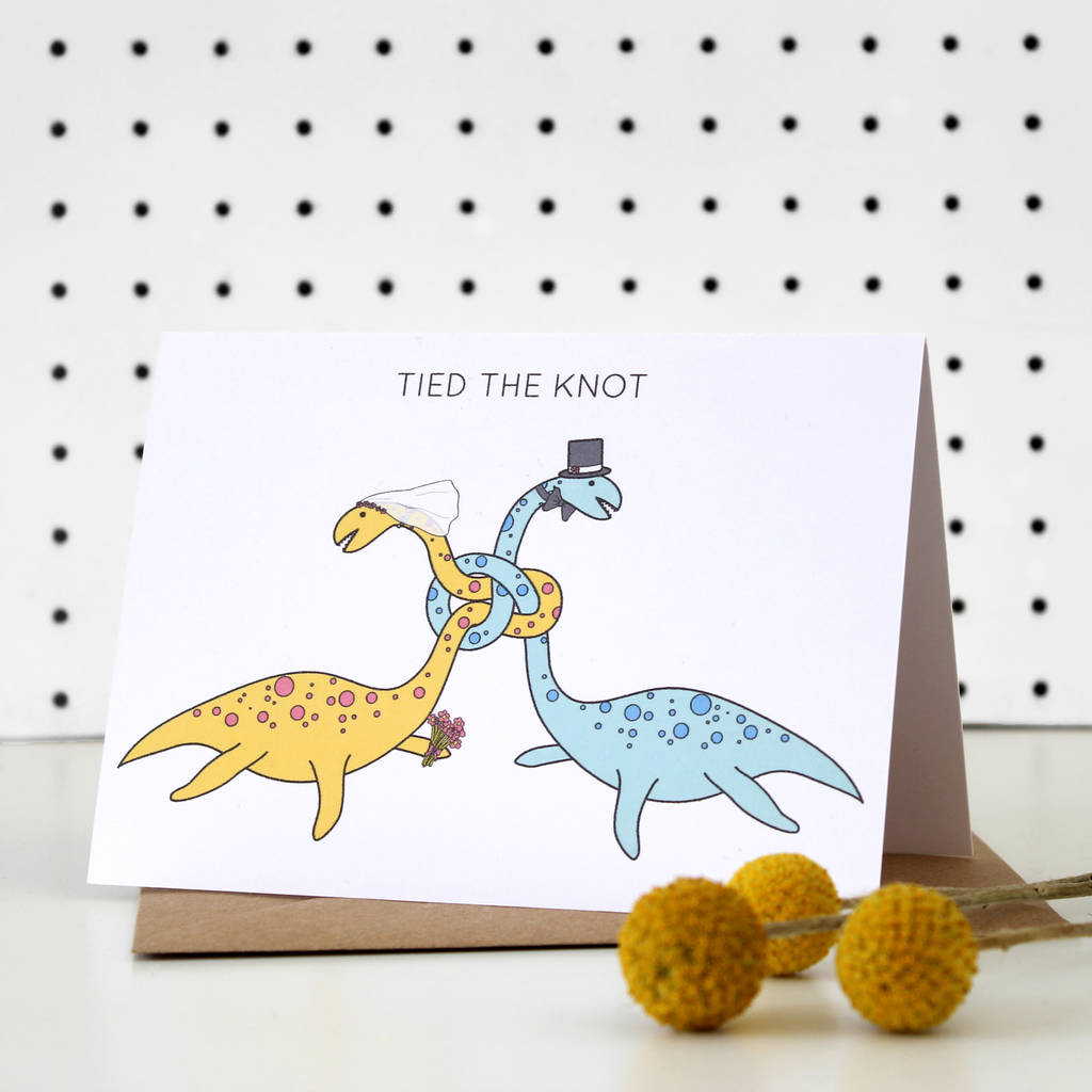 tied the knot dinosaur wedding card by charlotte filshie