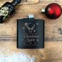 Personalised Christmas Stag Engraved Black Metal Hip Flask 6oz, thumbnail 4 of 7