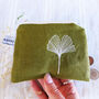 Embroidered Linen Ginkgo Leaf Purse, thumbnail 1 of 4