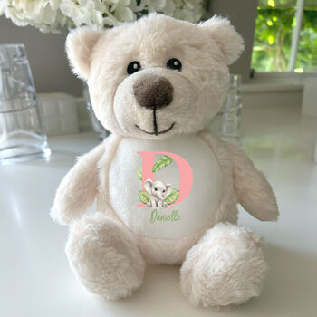 Personalised Animal Alphabet Cream New Baby Teddy Bear, 4 of 8