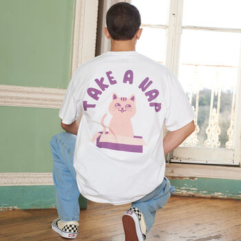 Take A Nap Men's Cat Slogan T Shirt, 4 of 6