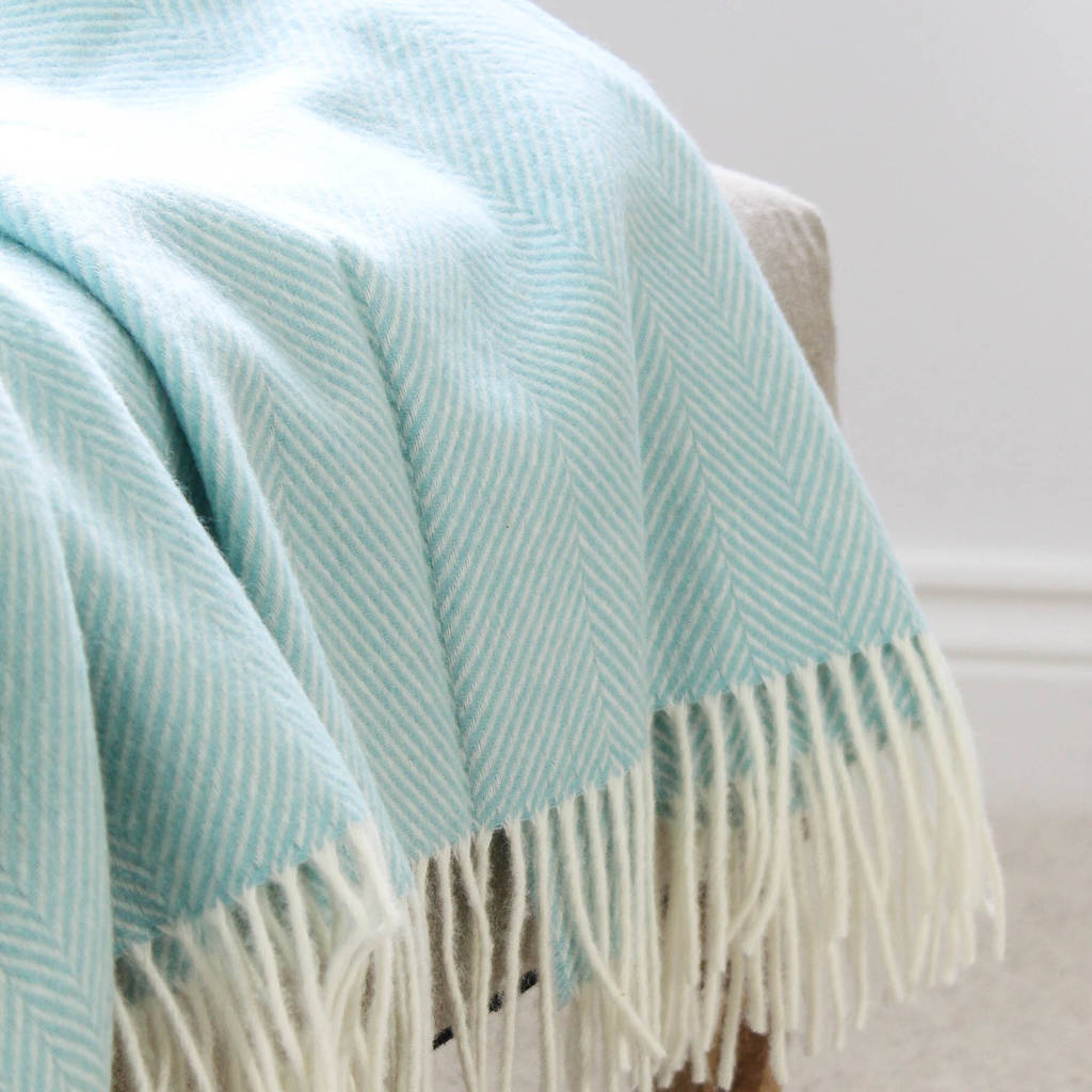 soft duck egg herringbone wool throw by marquis & dawe