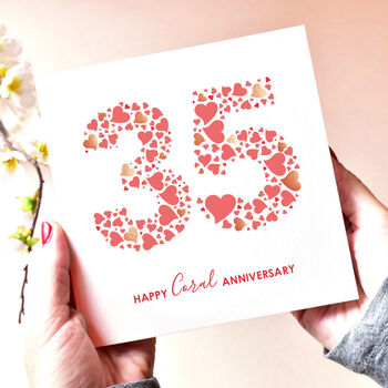 Love Hearts Coral 35th Anniversary Card, 2 of 4