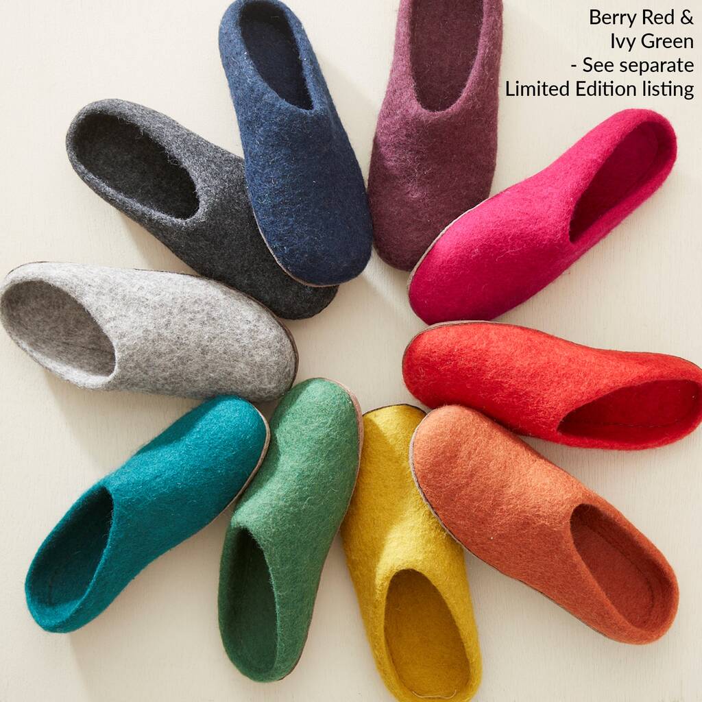 Fair Trade Unisex Eco Felt Mule Slippers Suede Sole, 1 of 12