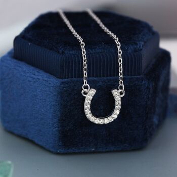 Tiny Cz Horseshoe Necklace In Sterling Silver, 3 of 12