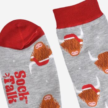 Men's Bamboo Socks Highland Cow Christmas Santa Hat, 4 of 5