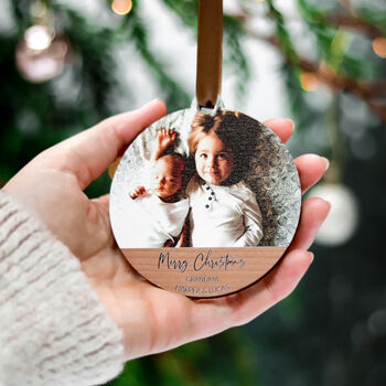 Family Photo Personalised Wooden Christmas Bauble, 7 of 8