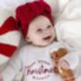Our Little Christmas Miracle Embroidered New Baby Knitted Romper, thumbnail 1 of 10