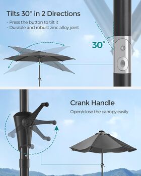 3m Garden Parasol Umbrella With Solar Powered LED Light, 8 of 12