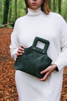 Handmade Green Leather Handbag For Women Personalised, 4 of 12