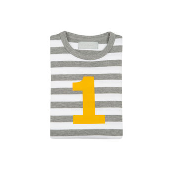 Grey Marl + White Striped Number/Age T Shirt Mustard, 2 of 6