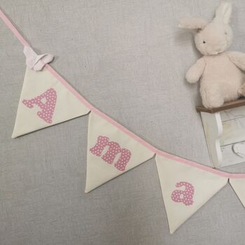 Pink Bunting, New Baby Nursery Gift, Cream And Pink Personalised Bedroom Wall Banner, 9 of 12