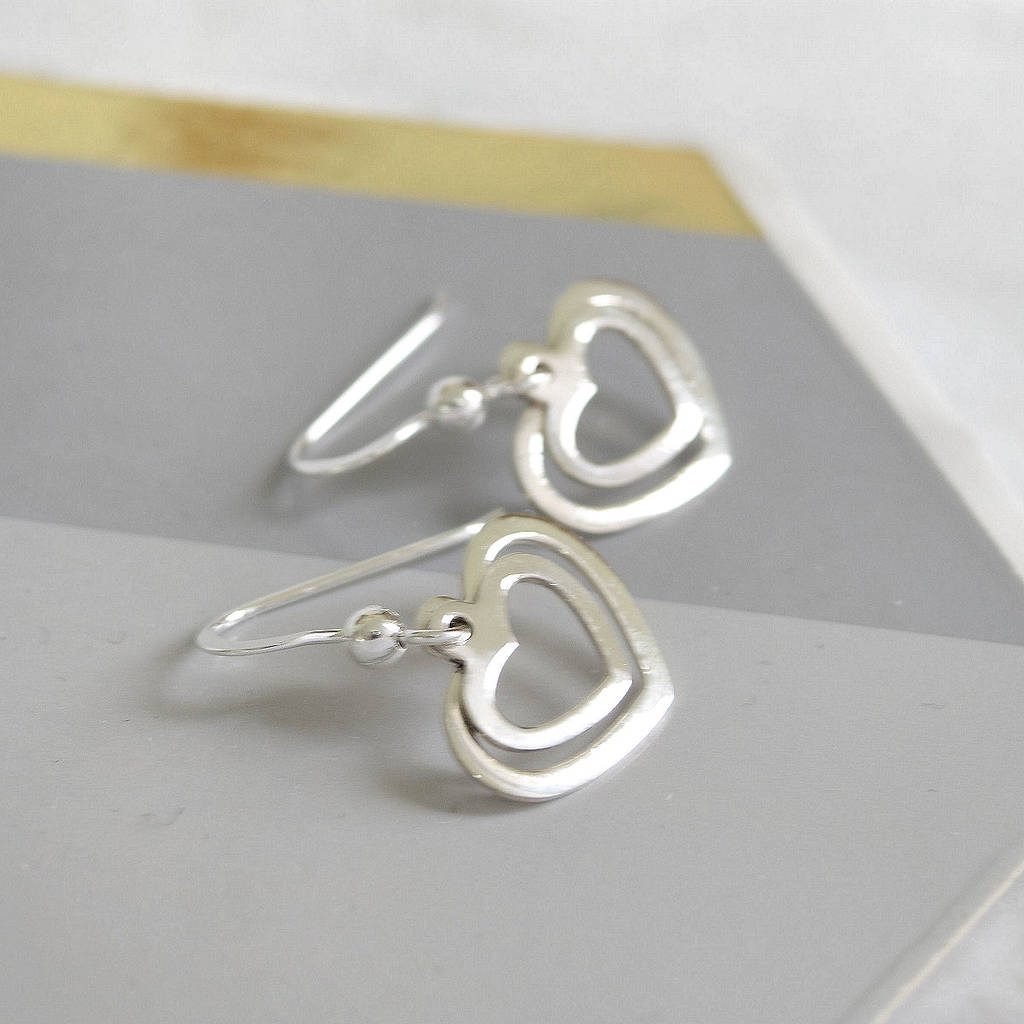 sterling silver double heart earrings by mia belle | notonthehighstreet.com