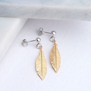 18ct Gold Vermeil Feather Drop Earrings, 2 of 7