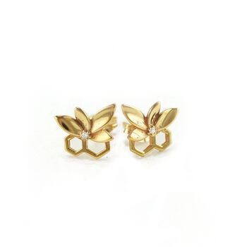 Yellow Gold Vermeil Sterling Silver Bee Flower Studs, 4 of 5