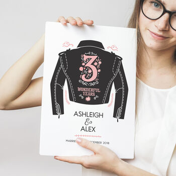 Three Year Leather 3rd Anniversary Personalised Print, 3 of 3