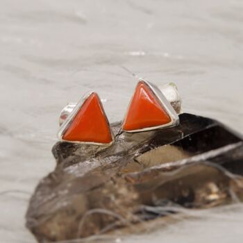 Red Coral Sterling Silver Studs, 4 of 6