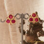 Ruby Triple Stone Gold And Silver Stud Earrings, thumbnail 6 of 9