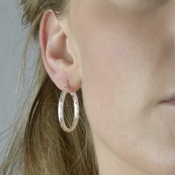 Textured Sterling Silver Hoop Earrings, 2 of 5