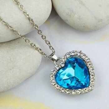 Titanic Blue Large Zircon Heart Pendant Necklace, 5 of 7