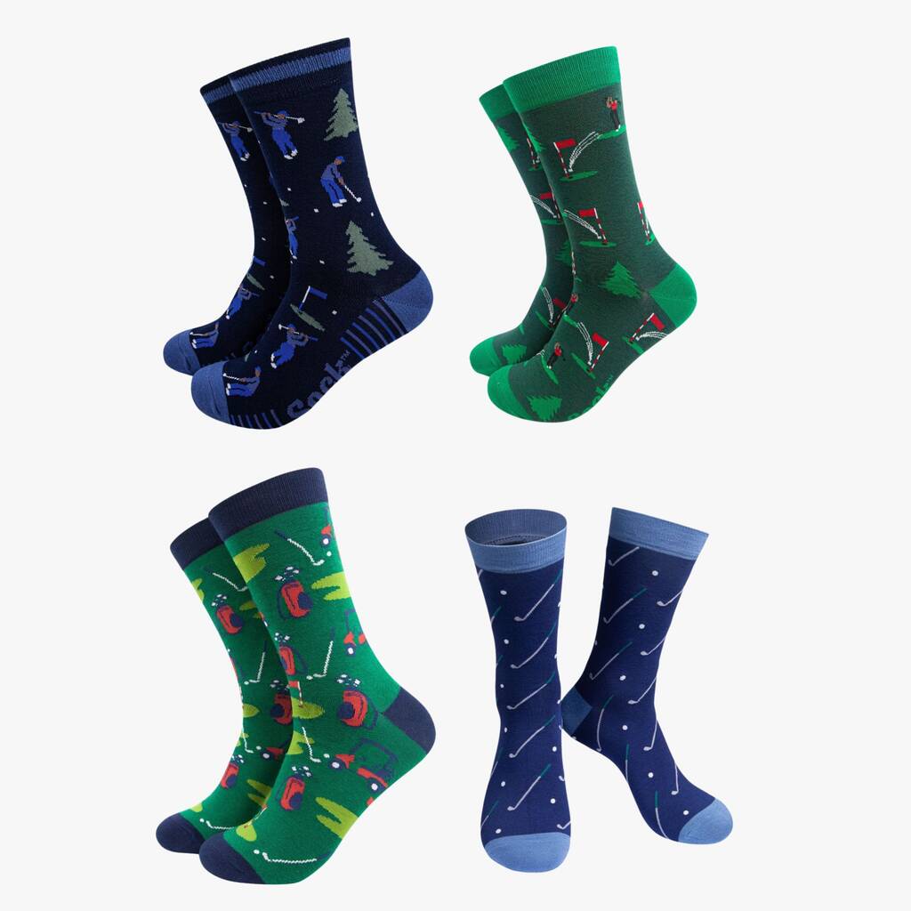 Golf Bamboo Socks Christmas Gift Set Men's Four Pack, 1 of 3