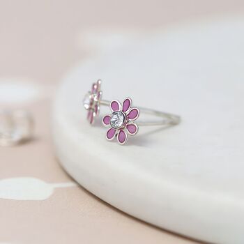 Tiny Sterling Silver Pink Flower Stud Earrings, 3 of 9