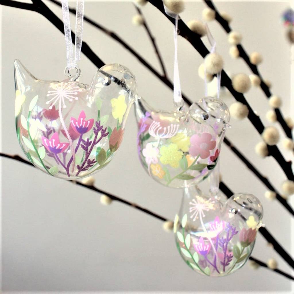 Set Of Two Glass Bird Easter Tree Decorations By Ella James