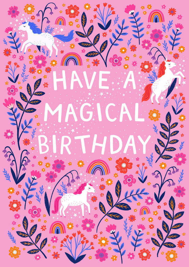 Unicorn Magical Birthday Girls Card By Emma Randall ...