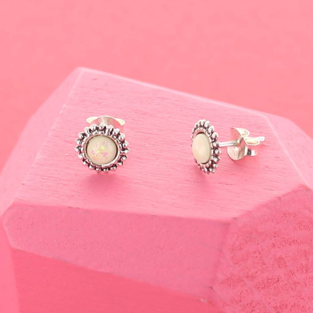 Opal Flower Details Stud Earrings, 1 of 2