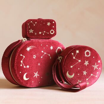 Starry Night Velvet Petite Travel Ring Box In Red, 4 of 4