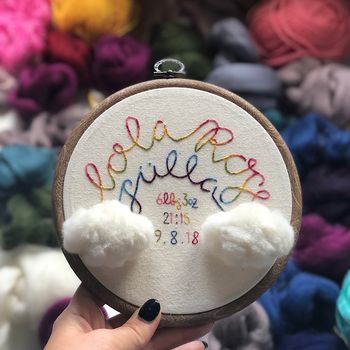 Personalised New Baby Rainbow And Cloud Embroidery Hoop, 4 of 5